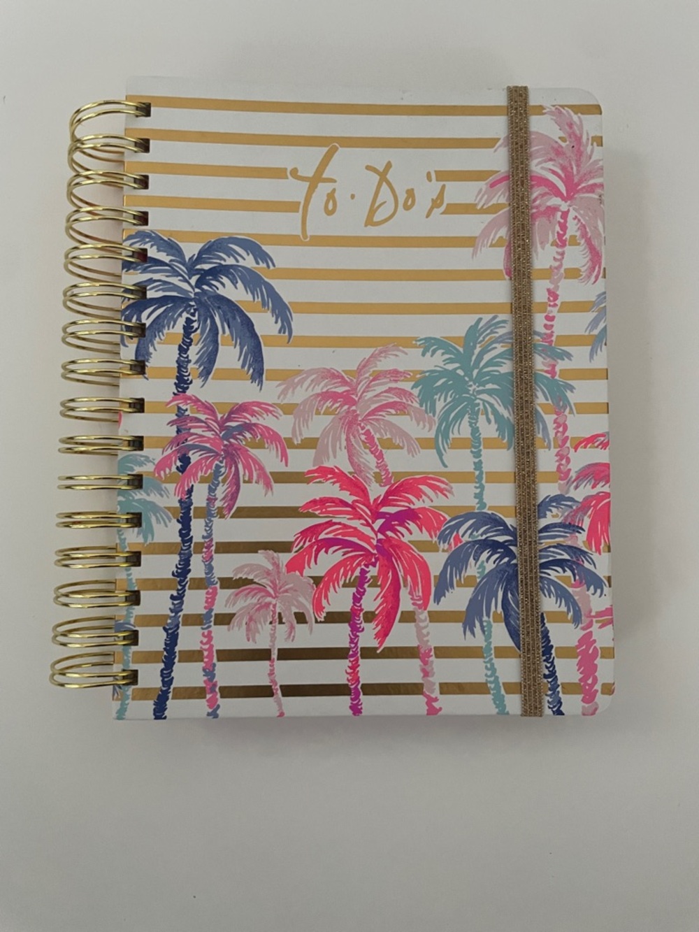 Lilly Pulitzer Gold Stripe Palm Tree To-Do Notebook - Pink Blue Teal